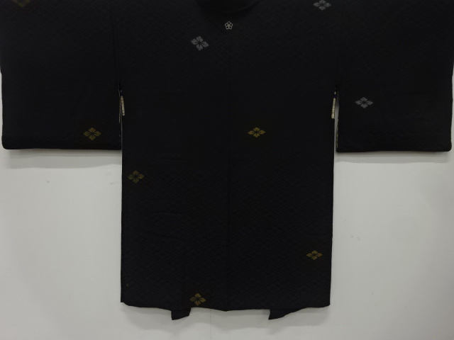 JAPANESE ANTIQUE HAORI / TAISHO ROMAN STYLE / SILK / URUSHI / WOVEN FLORAL RHOMBUS